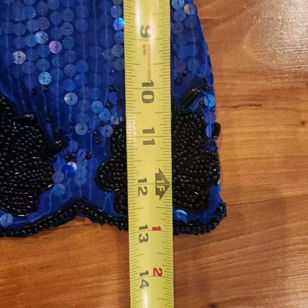 Stenay Vintage Blue and Black Beaded Sequined Short Sleeve Top Size L - Picture 4 of 5